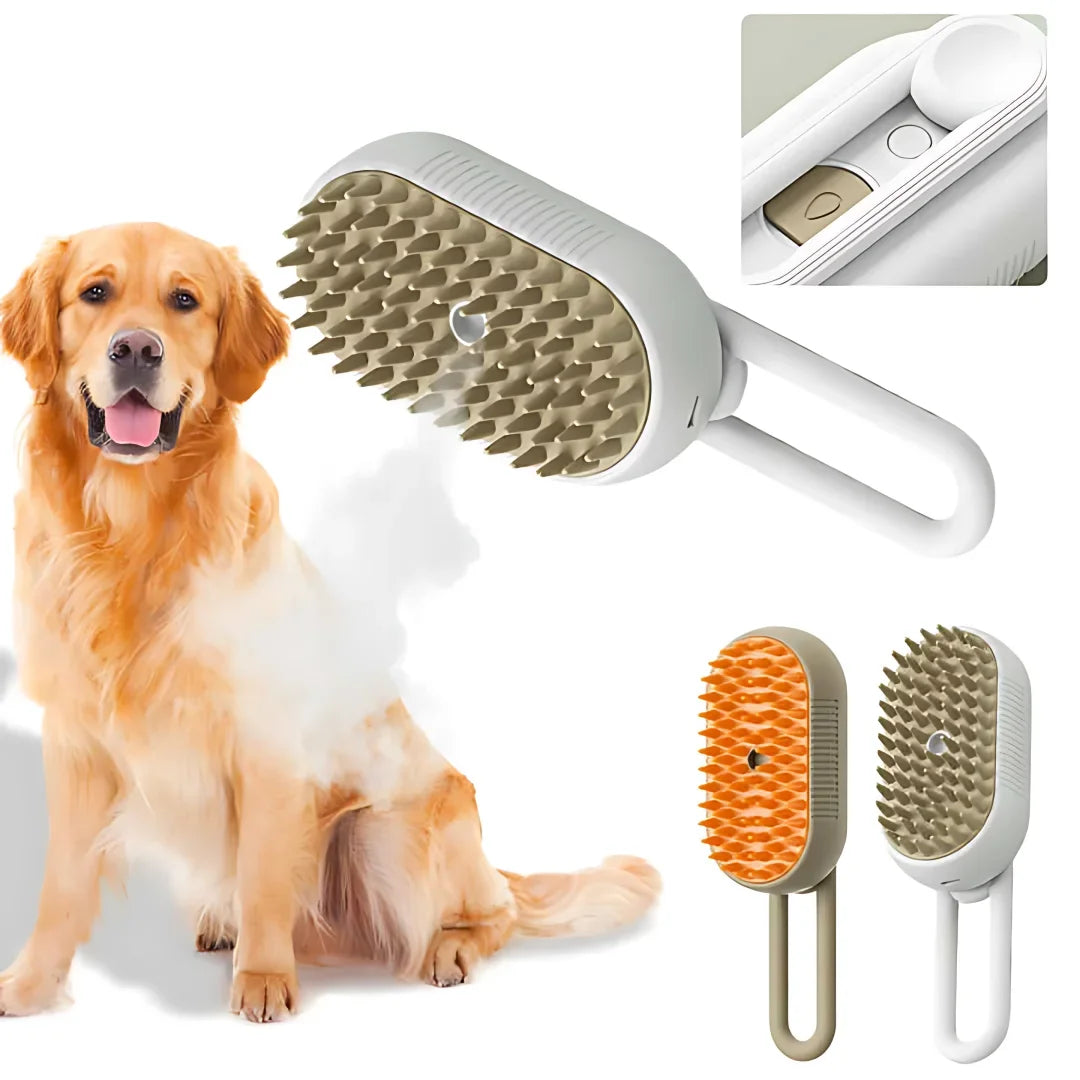 3-in-1 Steamy Pet Brush – Groomer, Detangler & Massager